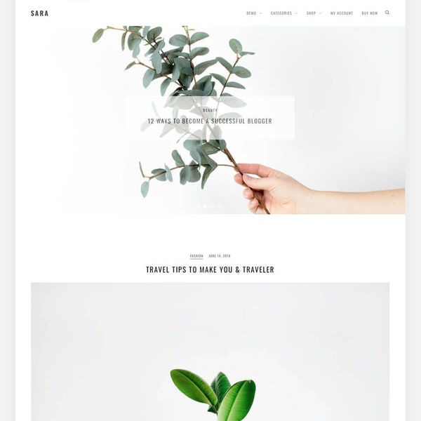 SARA - A Minimal Blog Theme -Wordpress template- Feminine wordpress theme - Responsive WordPress Theme - Fashion template