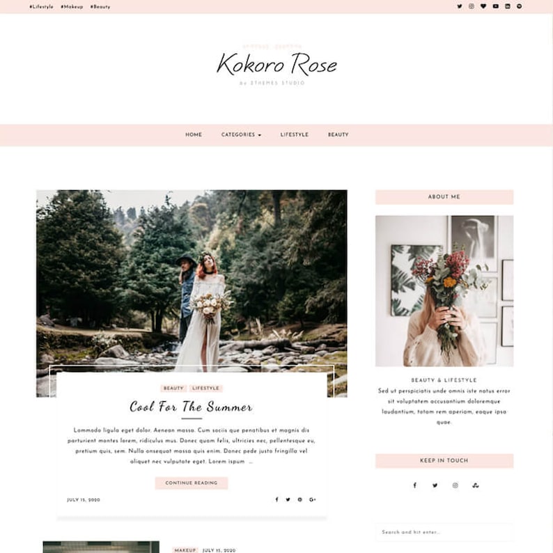 Kokoro A Beautiful Blog & Shop WordPress theme. Travel Lifestyle Photography Feminine Wordpress Theme Fashion WordPress Template imagem 5