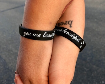 You Are Beautiful Bracelet | Self care gift | Encouragement gift | Birthday gift | Matching bracelets | Positive reminders | Positive quotes