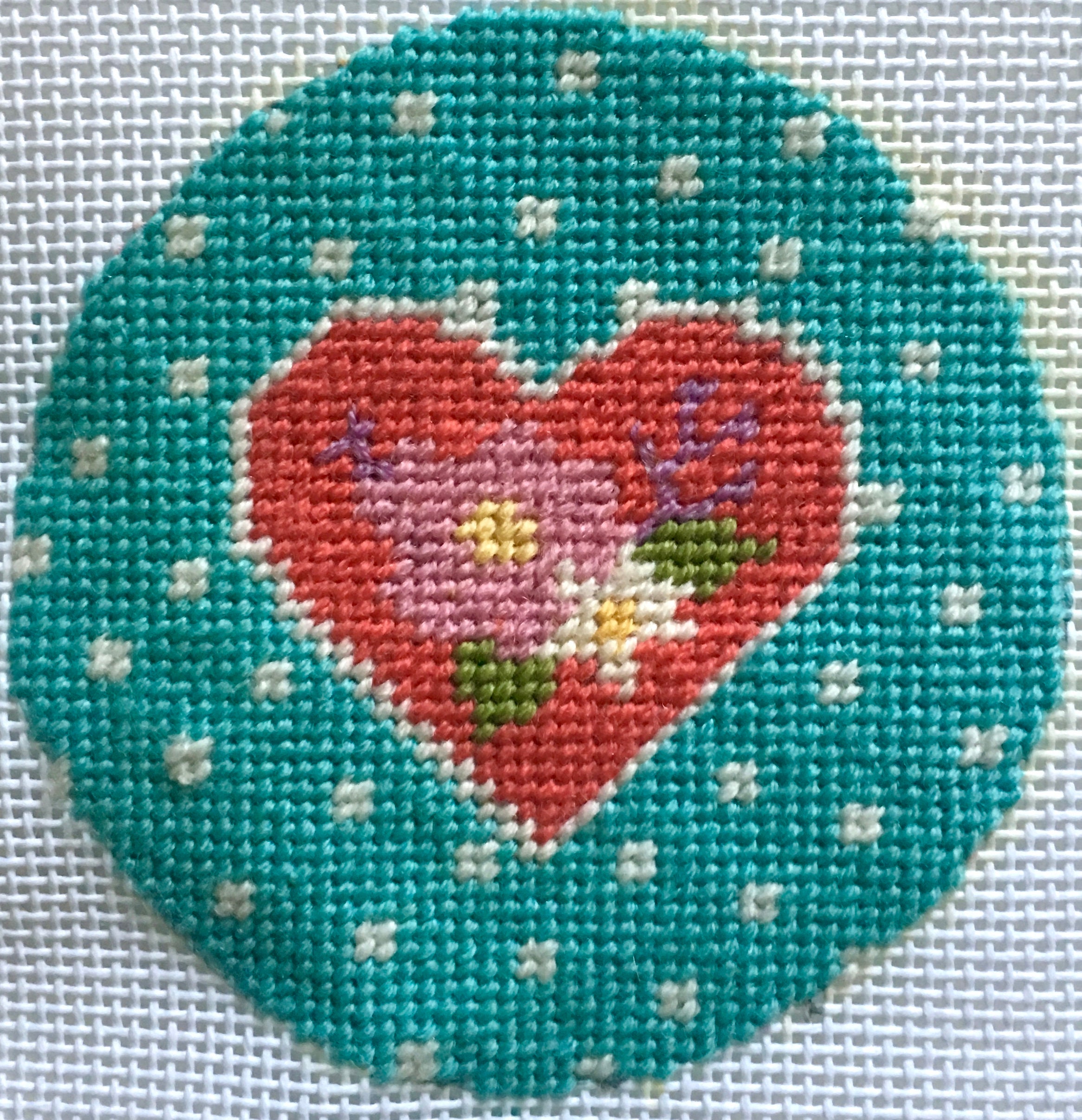 Handpainted Needlepoint Canvas Heart Flowers and Dots 4 x 4 Etsy