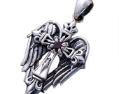 Real 925 Sterling Silver Vintage Cross Pendant With Angel Wings Male Christian Jewelry Inlaid Natural Garnet Stone