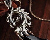 925 Sterling Silver Dragon Pendants For Men Inlaid Black Onyx Natural Stone Tooth Shaped Vintage Style