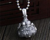 Pendant Necklace Floating Locket Openable Alchemy Furnace Inlaid Natural Stone 925 Sterling Silver Vintage Buddha Accessories