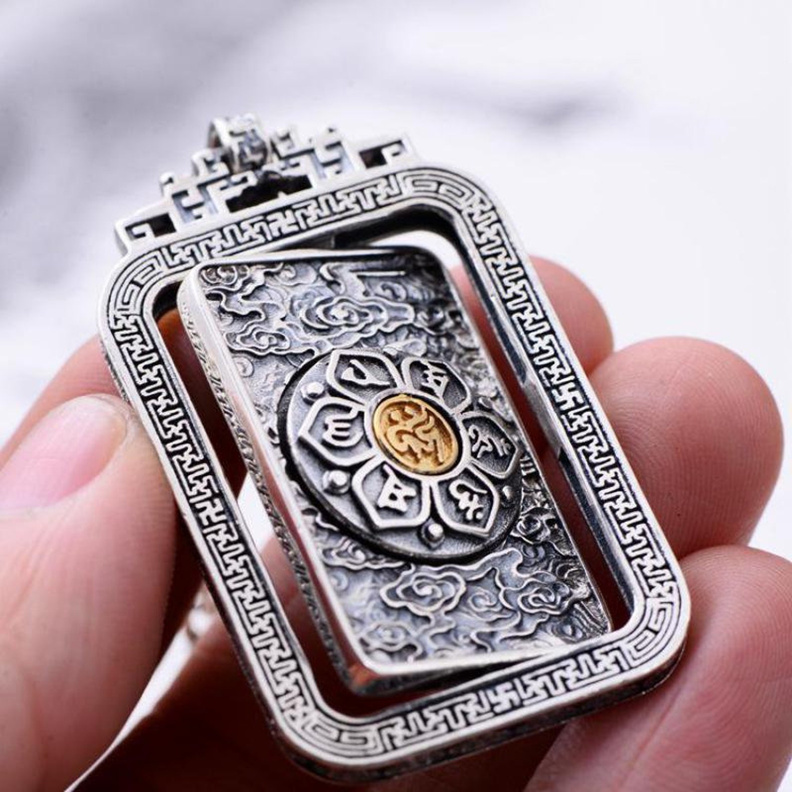 925 Sterling Silver Talisman Pendant Rotatable Men's Thai Etsy UK