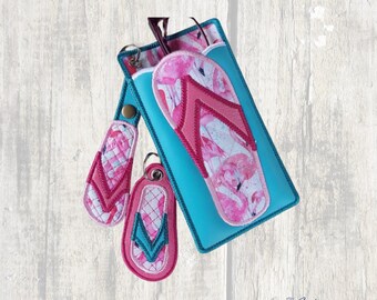 Capa de celular para óculos ITH, chaveiro de chinelo de sapato, celular, bolsa, máquina de bordar, designs Scrap Buster, ITH, no bastidor, fácil, 5x7
