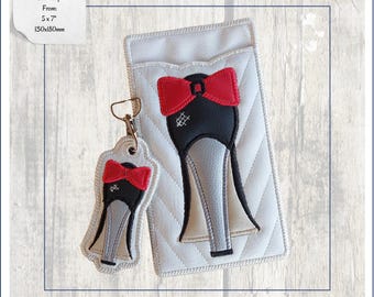 ITH Pouch and Key Fob Embroidery Design (5x7") Stiletto Shoe Applique