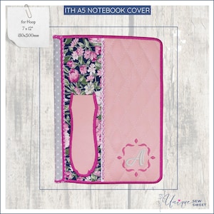 ITH A5 Notebook Cover, Monogramm Stickdatei, Geschenk, Stickmaschine Buch Cover, In The Hoop Projekt 18x30, Stifthalter