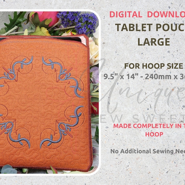 ITH Case Pouch for Tablet, iPad, Surface Pro, Large Tablet Cover, Embroidery Machine Designs, In The Hoop Pouch, Embroidered Digital Files