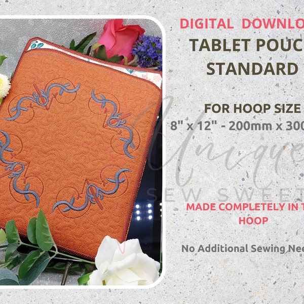 ITH Case for Tablet, iPad, e Reader, Medium Tablet Cover Pouch, ITH Embroidery Machine Designs, In The Hoop Pouch, Embroidered Digital Files