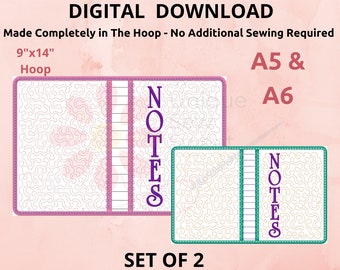 ITH A6 and A5 Set Notebook Cover Machine Embroidery File 9x14, Embroidery Machine Book Cover, ITH Designs, In The Hoop Notebook Cover