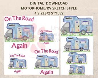 Motorhome RV Machine Sketch Embroidery Design Set, Embroidery Machine, Embroidery Motorhome, Caravanning Gifts, RV Embroidery Pattern, Multi