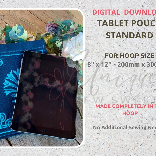 ITH Felt Case for Tablet, iPad, e Reader, Medium Tablet Cover, ITH Embroidery Machine Designs, In The Hoop Pouch, Embroidered Digital Files