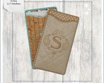 ITH Pouch for Phone, Monogrammed Sunglass Case for ITH Embroidery Machine Designs, In The Hoop Glasses Case, Phone Case Embroidered Files