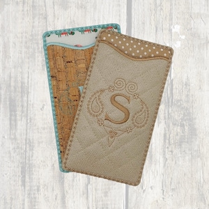 ITH-etui voor telefoon, zonnebrillenkoker met monogram voor ITH-borduurmachineontwerpen, In The Hoop-brillenkoker, telefoonhoes geborduurde bestanden