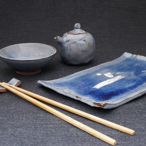 Ceramic sushi set. Handmade sushi set. Includes 1 plate, bowl, chopstick rest and a soy sauce dispenser