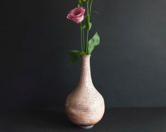 Ceramic flower vase. Handmade raku pottery vase. Japanes style.