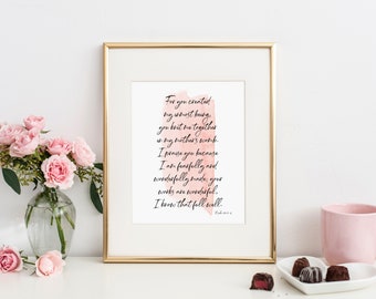 Psalm 139:13-14 | You knit me together in my mother's womb | fearfully and wonderfully made | Instant Download