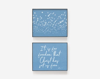 Galatians 5:1 | It is for freedom that Christ has set us free | Instant Download | 8 x 10 | Set Of Two | Blue