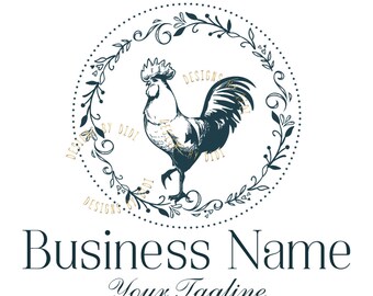 Retro rooster logo, Farm Rooster Premade Logo Design, farm chicken logo, organic farming, farmers cooperative, floral rooster business logo