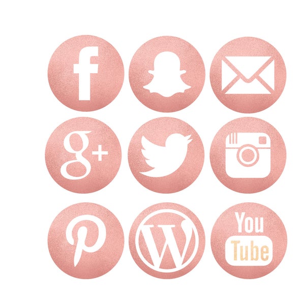 Rose gold Social Media Transparent Icons Bundle |  Icon Logos | Facebook | Instagram | Pinterest | YouTube | Twitter