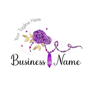 Diseño de logotipo personalizado de joyería, logotipo de flores de joyería púrpura, logotipo de cristal de cuentas de joyas vectoriales, logotipo de joyería hecha a mano, logotipo de negocio de cuentas moradas
