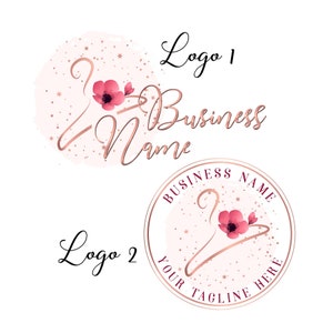 Clothes hanger Logo, fashion rose gold pink hanger logo, rose gold pink flower hanger logo, girls business logo hanger, branding package