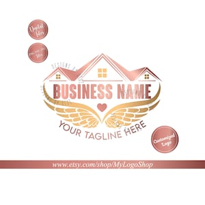 Home care logo, medical house logo, premade house heart angel wings design, nursing home care logo, senior care logo, branding identity