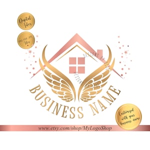 Home care logo, medical house logo, premade house heart angel wings design, nursing home care logo, senior care logo, branding identity