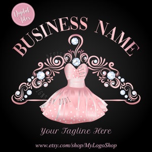 Logo de boutique, logo de vêtements de mode, conception de robe à paillettes d&#39;or rose, modèle de marque de boutique de vêtements, logo Outfitters, package de marque