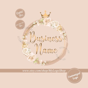 Floral Wreath Logo: Rose Gold, Ivory Roses (Digital Files)