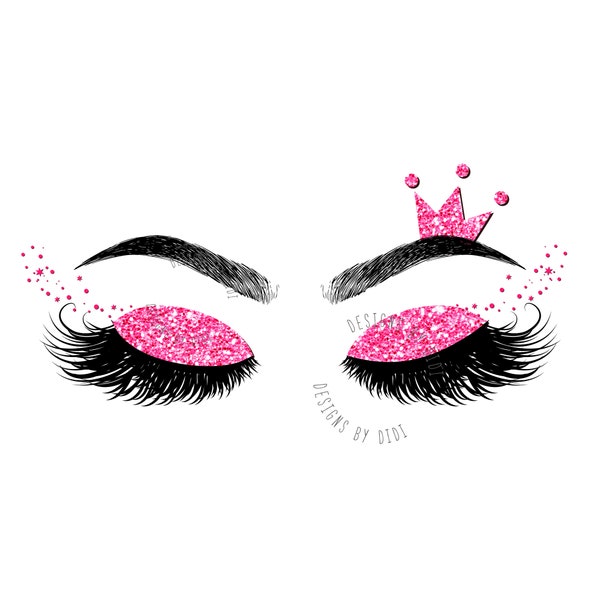 Eyelash Download , hot pink Lash Clipart, glitter clip art, glitter lash image, instant download lashes clip art, lash logo pink gold