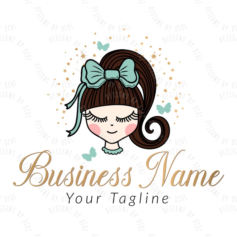 Custom Logo Design cute Girl Princess Logo Hair Bow Girl - Etsy