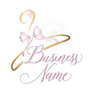 Boutique logo, fashion logo, hanger bow logo, clothing logo, pink gold hanger bow logo design, premade fashion hanger Logo, clothes logo