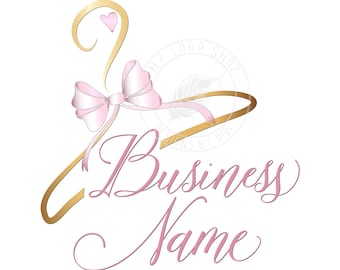Boutique logo, fashion logo, hanger bow logo, clothing logo, pink gold hanger bow logo design, premade fashion hanger Logo, clothes logo
