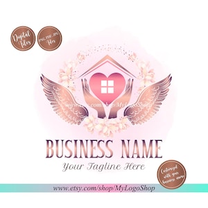 Home care logo, Nurse staffing agency logo, Elderly healthcare heart logo, vector senior care logo, angel wings hands heart Residential home