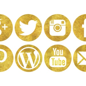 glitter gold round social media icons, Social Media Transparent Icons SVG Bundle, Facebook | Instagram | Pinterest | YouTube | Twitter