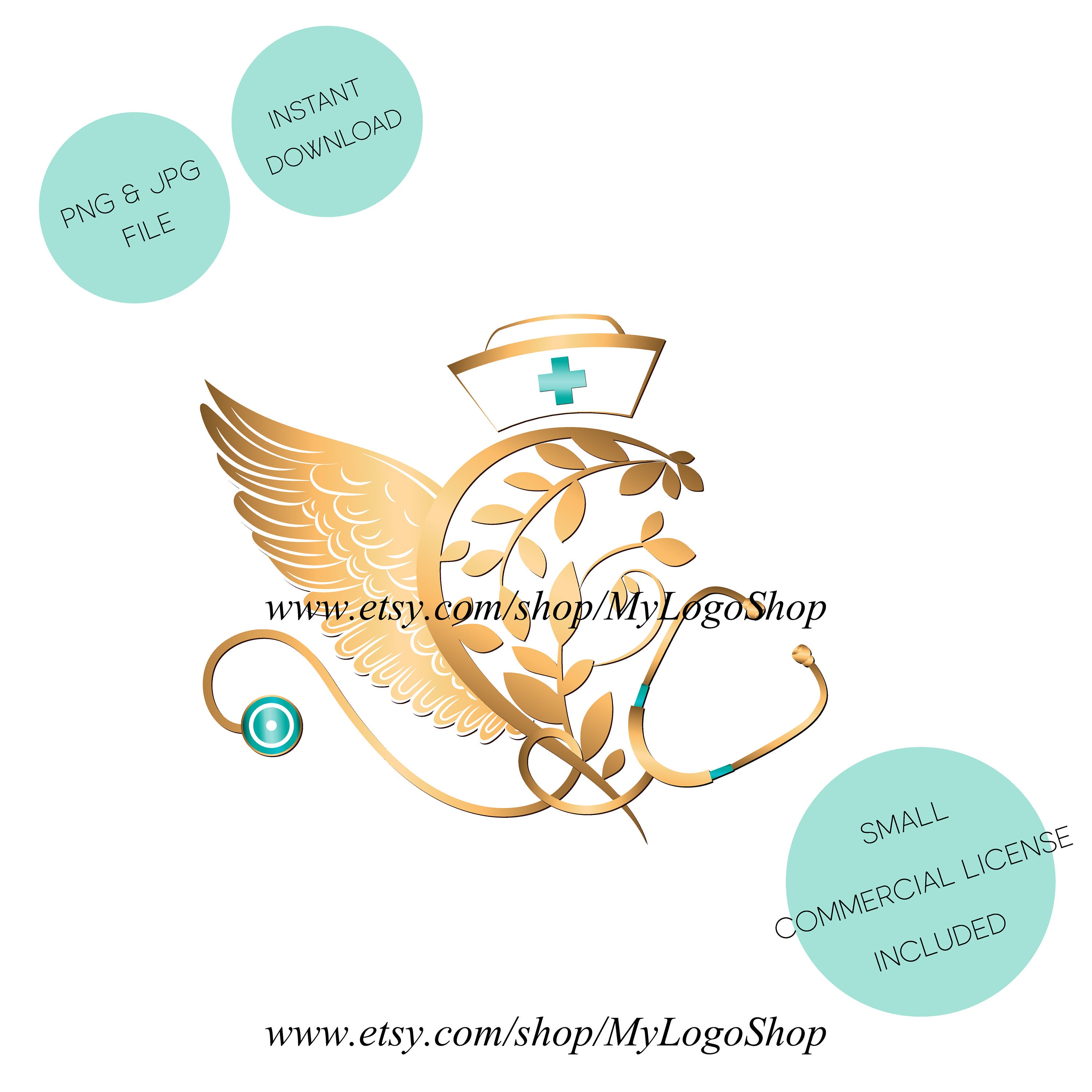 看護師の天使の翼のクリップアート：聴診器、ハート、帽子（PNG、JPG デジタルダウンロード） - Etsy 日本, image size:3000x3000