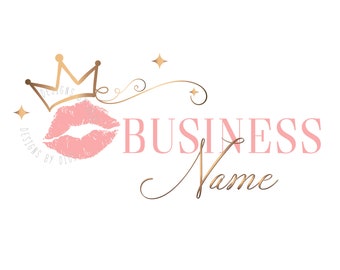 Premade Pink Gold Lips Crown Logo, Beauty Salon, Makeup Artist (Digital Files)