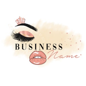 Lash custom logo, lash lips logo, lips eyelash logo, rose gold lips logo, crown  beauty logo, makeup artist logo, cosmetics graphic design