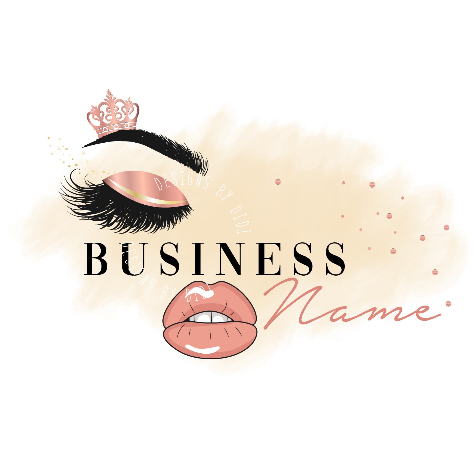 Lash custom logo, lash lips logo, lips eyelash logo, rose gold lips logo, crown  beauty logo, makeup artist logo, cosmetics graphic design