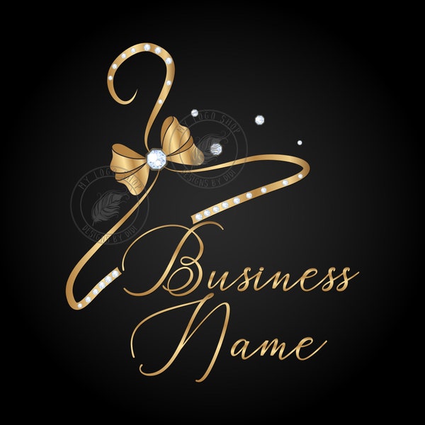 Boutique Logo, Clothing Shop Logo, Clothes Store Logo, Hanger Logo, gold bow Fashion Business Logo Template, vector branding package