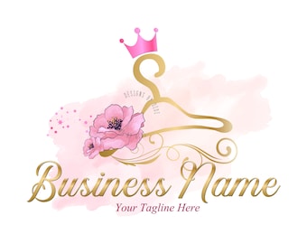 Clothes hanger Logo, fashion crown hanger Logo, Pink gold Logo, Hanger crown Logo Design - girls Business Logo fashion, branding package