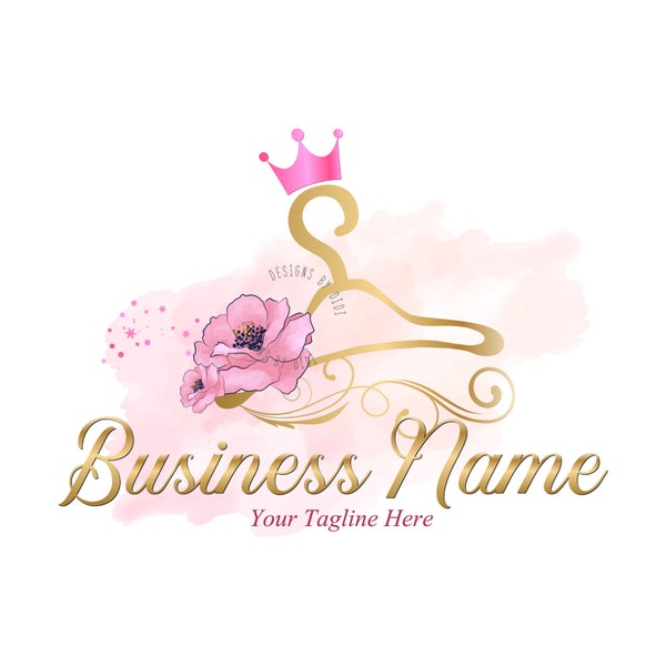 Clothes hanger Logo, fashion crown hanger Logo, Pink gold Logo, Hanger crown Logo Design - girls Business Logo fashion, branding package