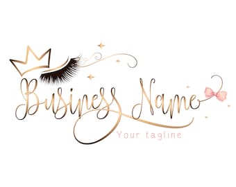 Lash logo, custom logo, pink gold lashes logo, eyelash gold crown logo, logo crown lash bow logo, makeup artist logo, lash branding package