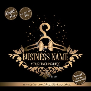 Boutique Logo, Clothing Shop Logo, Clothes Store Logo, Hanger Logo, gold bow Fashion Business Logo Template, vector branding package