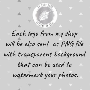 May include: A white feather logo design with the text "MY LOGO SHOP DESIGNS BY DIDI" in a circle. The text "Each logo from my shop will be also sent as PNG file with transparent background that can be used to watermark your photos." is below the logo.
