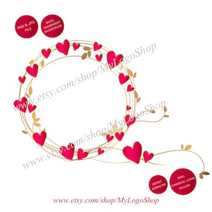 Valentine PNG Instant Download, guirlanda deixa coração Clipart, ouro vermelho dia dos namorados pequeno arquivo digital comercial marido esposa amante presente