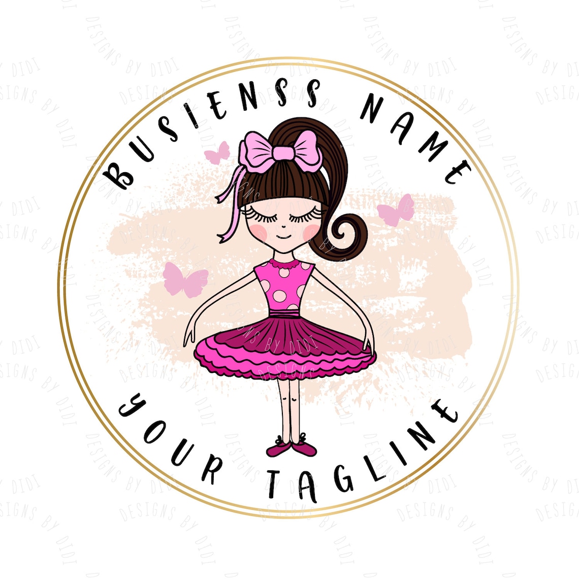 Custom Logo Design Pink gold Tutu girl logo Cute girl | Etsy