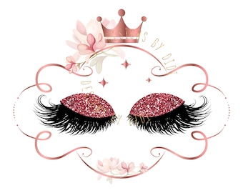 Red Glitter Lashes Clipart: Rose Gold Crown Flowers (Digital Download)