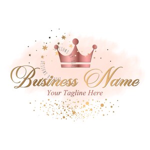 Crown princess rose gold sparkle logo, boutique logo, fashion logo, rose gold glitter crown Logo, girls Business Logo, vector crown logo